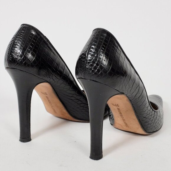 Manolo Blahnik Carolyne crocodile alligator shoes 37.5 US 7.5 black - Picture 3 of 8